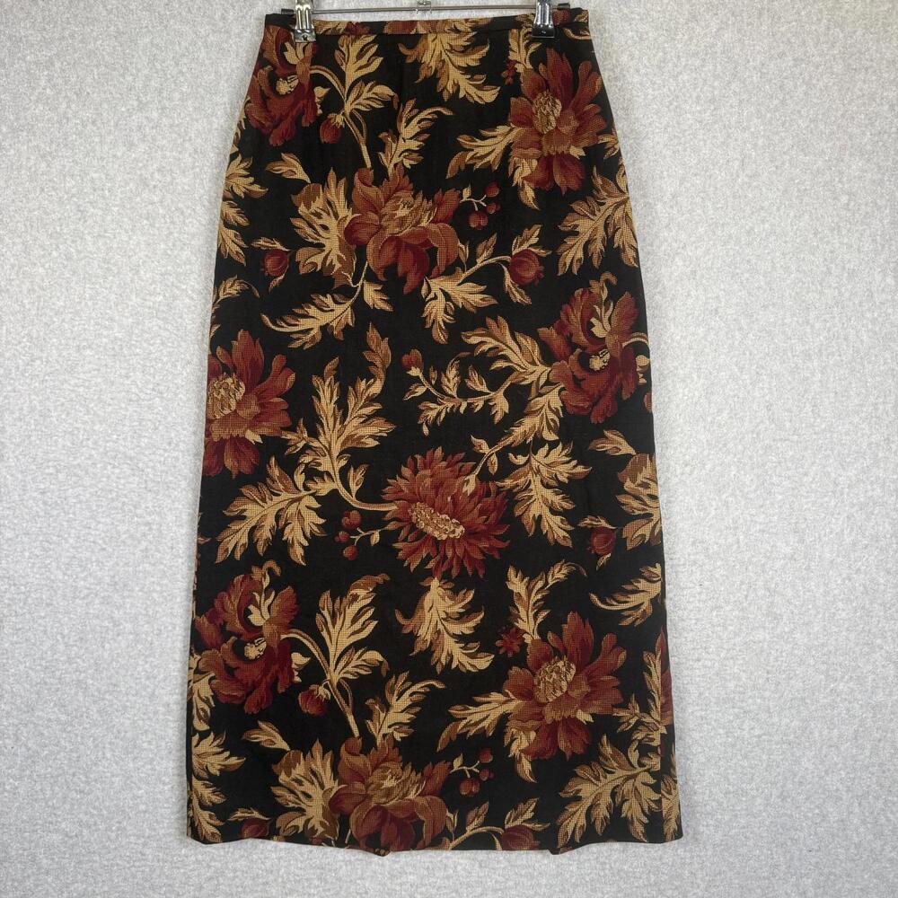Talbots Women's Size 4 Black Floral Tapestry Print Maxi Skirt USA 100% Wool